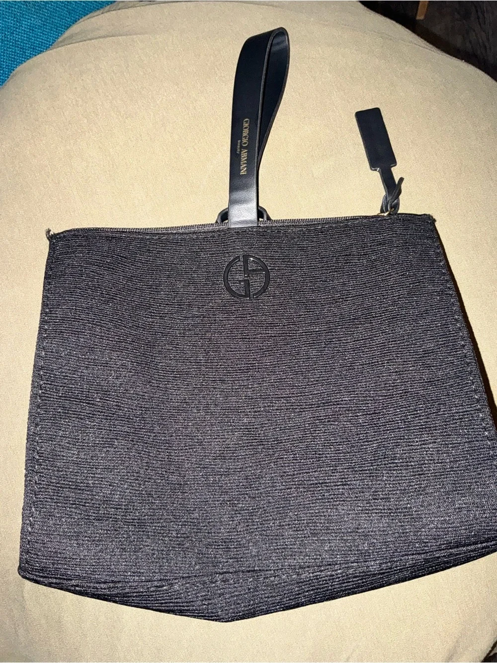 Giorgio Armani Black Textured Men's Tote with Logo Tag